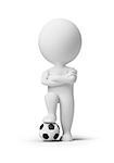 3d small people - soccer player with a ball. 3d image. Isolated white background.