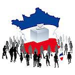 an urn with a crowd of voters on a map of France for democratic elections Political Parties