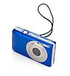 Blue compact camera. Isolated on white background