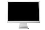 Computer Monitor with black screen. Front view, isolated on white background