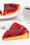 Homemade Strawberry Cake with Jelly and Cup of Coffee