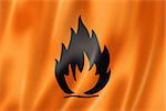 Flammable icon flag, three dimensional render, satin texture