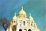 Retro Sacre-Coeur church in Montmartre,paris