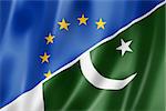 Mixed Europe and Pakistan flag, three dimensional render, illustration