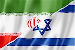 Mixed Iran and Israel flag, three dimensional render, illustration