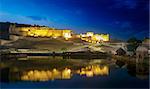 Amber Fort at night. Maota Lake.  Jaipur, Rajasthan, India, Asia