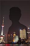 Double exposure of young businessman and the cityscape of Shanghai, China