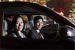 Portrait Smiling Business People In Car