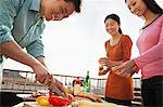 Group of Friend Preparing for a Barbecue on a Rooftop