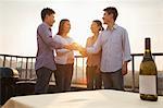 Group of Friends Toasting Each Other on Rooftop at Sunset