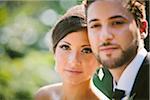 Close-up Portrait of Bride and Groom outdoors