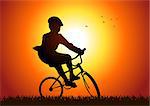 Silhouette illustration of a boy riding a bicycle
