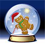 Isolated raster version of vector snow globe with a gingerbread man wih a sparkler within
