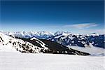 Winter with ski slopes of Kaprun resort next to Kitzsteinhorn peak in Austrian Alps