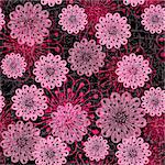 Black grunge seamless pattern with red and pink translucent flowers (vector eps10)