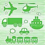 set of green transport icons on green background