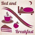 Wine-coloured bed and breakfast menu with text on light brown vintage background