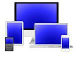These are the Representation of a Desktop Computer, a Laptop, a Tablet, an MP3 Player and a Phone. Also Available as a Vector in EPS Format.