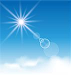 Illustration blue sky with sunlight and clouds - vector