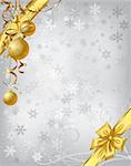 Vector silver christmas background with gold decoration