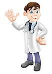 An illustration of a friendly cartoon doctor smiling and waving