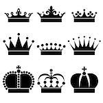 Set of nine crown on the white background