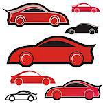 Set of seven red and black sport cars icons