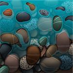 Sea water and pebbles stones, vector Eps10 illustration.