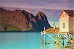 Old fishing port by the fjord on Lofoten islands in Norway