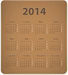 Calendar for 2014 year in French on leather background. Vector illustration
