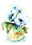 Bunch of blue flowers, Watercolor painting