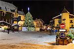 Illuminated Central Square of Megeve on Christmas Eve, French Alps, France