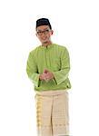 Malay male greetings during hari raya  with isolated white background