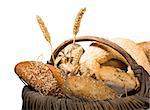 Bread in basket. White isolated