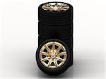 Black wheels with golden disks on white background