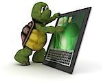 3D render of a tortoise with Tablet PC