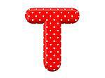 The bright red letter T with a festive pattern and isolated on a white background