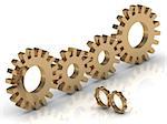 Connecting the four gold and two small gears on a white background