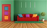 Colorful modern interior with sofa and closed door-rendering