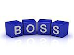 BOSS word on blue cubes on an isolated white background