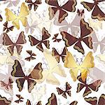 Seamless spring pattern with polka dots with transparent gold and brown butterflies (vector EPS 10)
