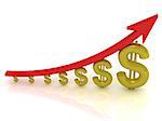 Illustration of the growth of the dollar with a red arrow on white background
