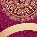 Vintage gold-purple background with gold mandala and translucent curve strip (vector vector EPS 10)