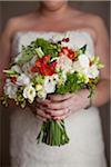 Close-up of Bride holding bridal bouquet on Wedding Day, Canada