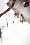 Christmas ornaments hanging from branch, Munich, Bavaria, Germany