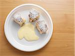 Overhead View of Sweet Dumplings with Vanilla Sauce, Studio Shot