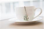 Cup of Tea with Tea Infuser and Loose Tea Leaves on Saucer, Studio Shot