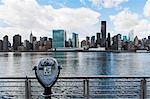 Coin operated binoculars and skyline of New York City