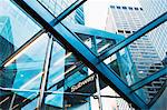 Skyscrapers through subway entrance, New York City, USA