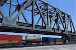 Bridge and cargo containers at the Port of Los Angeles, California, USA